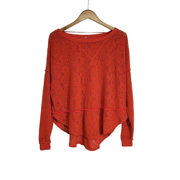 Free People Sweaters - Free People Not Cold in This Bright Orange Knit Lace Oversized Sweater